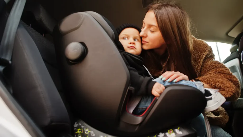mother with child in car