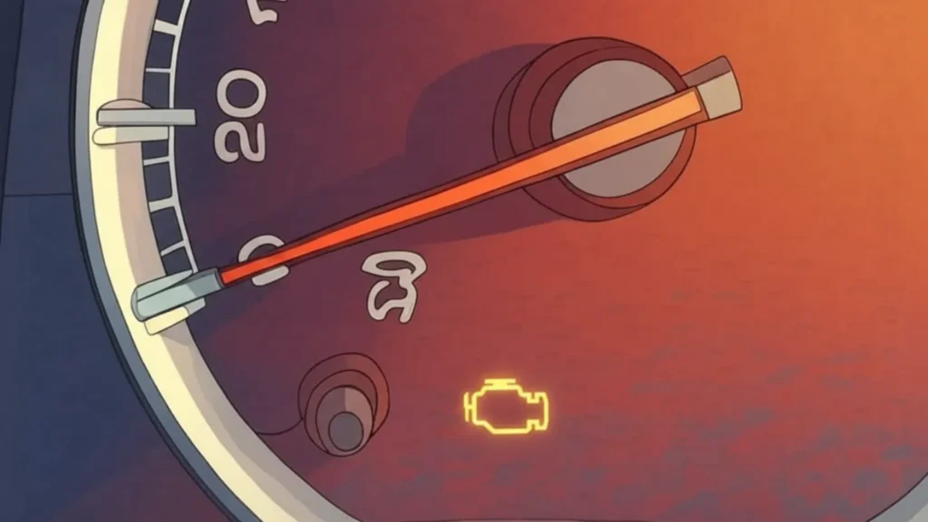 Malfunction Indicator Lamp glowing on the car dashboard animated