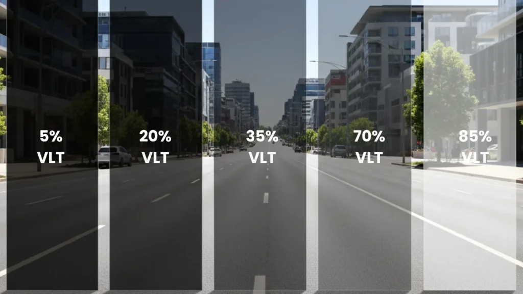 Different car window tint VLT