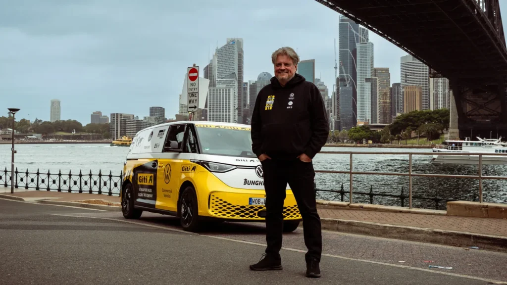 Rainer Zietlow with his Volkswagen ID Buzz van in Australia