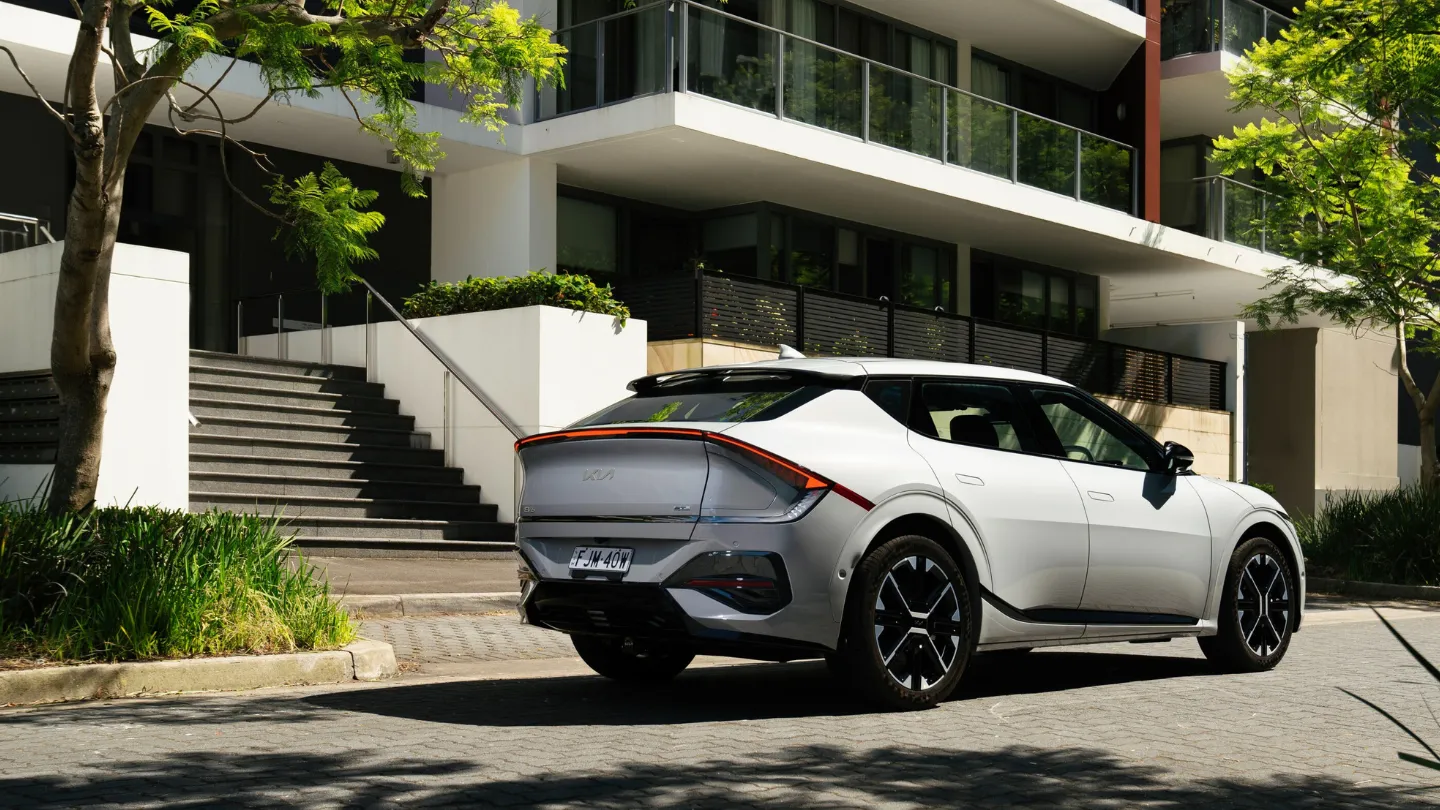 2026 Kia EV6 facelift rear view on the road