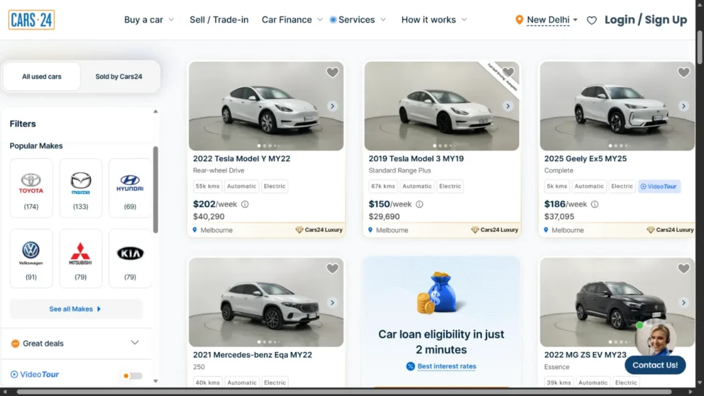 Used electric vehicles EV listing in Australia