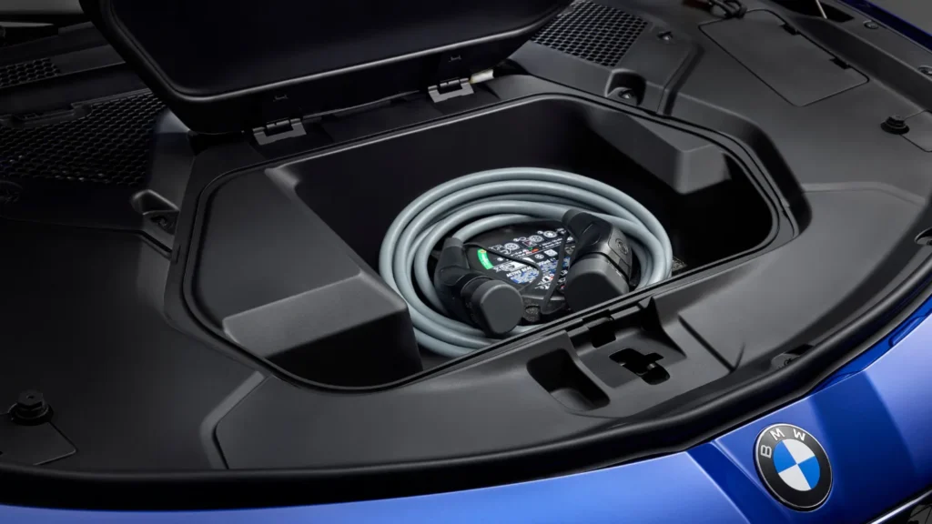 2027 BMW i3 Sedan front trunk storage with the charging cable