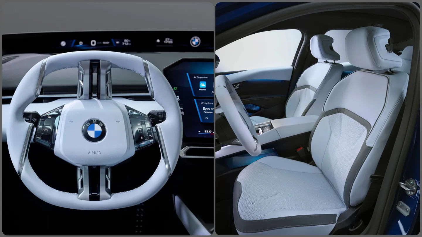 2027 BMW i3 Sedan steering wheel and front seats