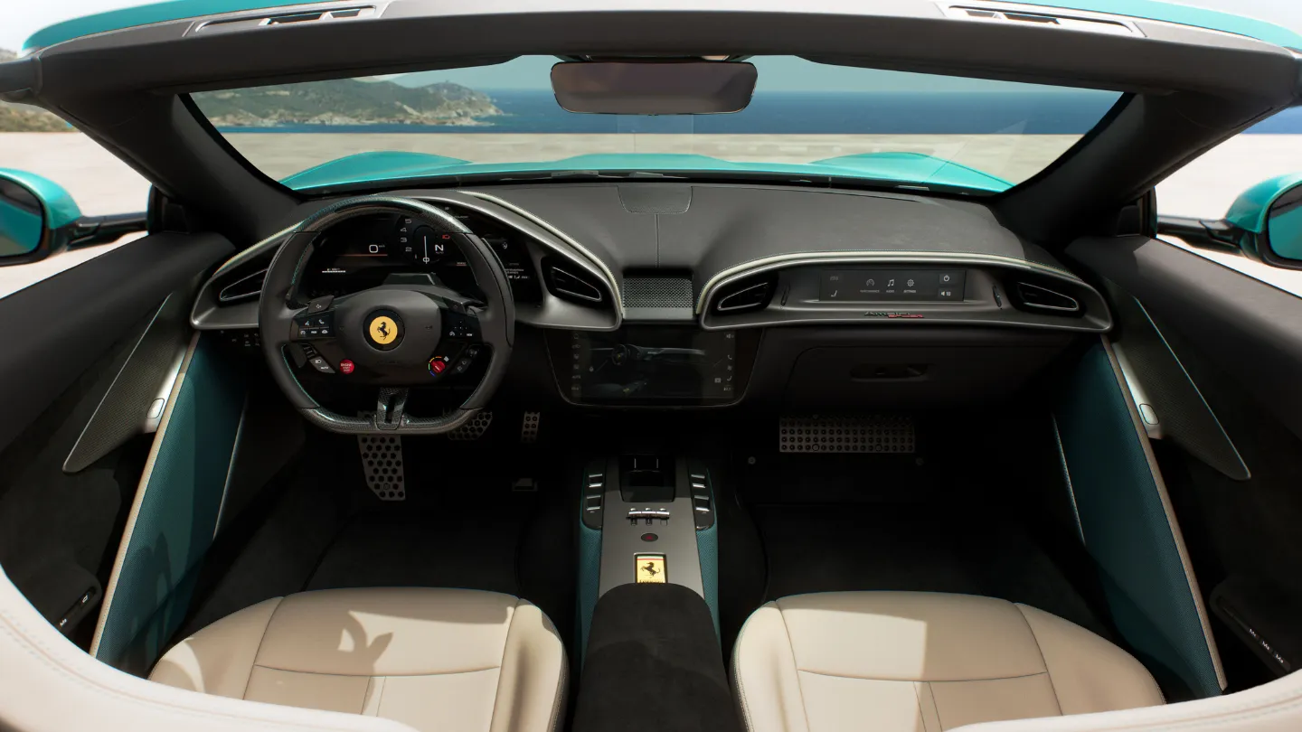Ferrari Amalfi Spider Verde Costiera (Coastal Green) cockpit