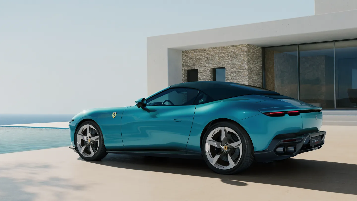 Ferrari Amalfi Spider Verde Costiera (Coastal Green) with soft roof on