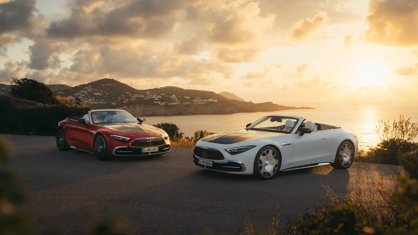 Mercedes-Maybach SL 680 roadster in Garnet Red Metallic and Opalite White Magno finish