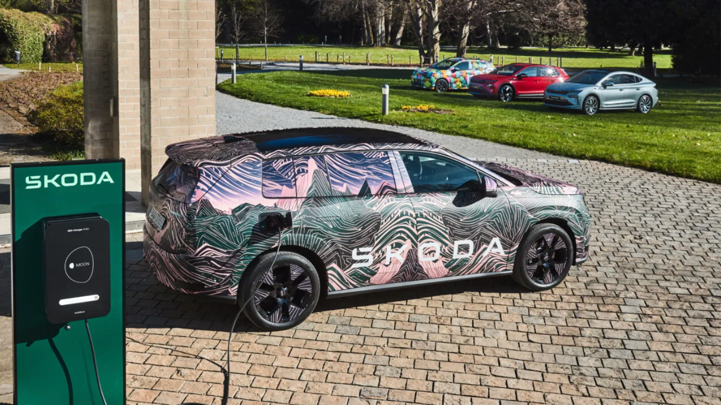 Skoda Peaq electric SUV prototype on charge