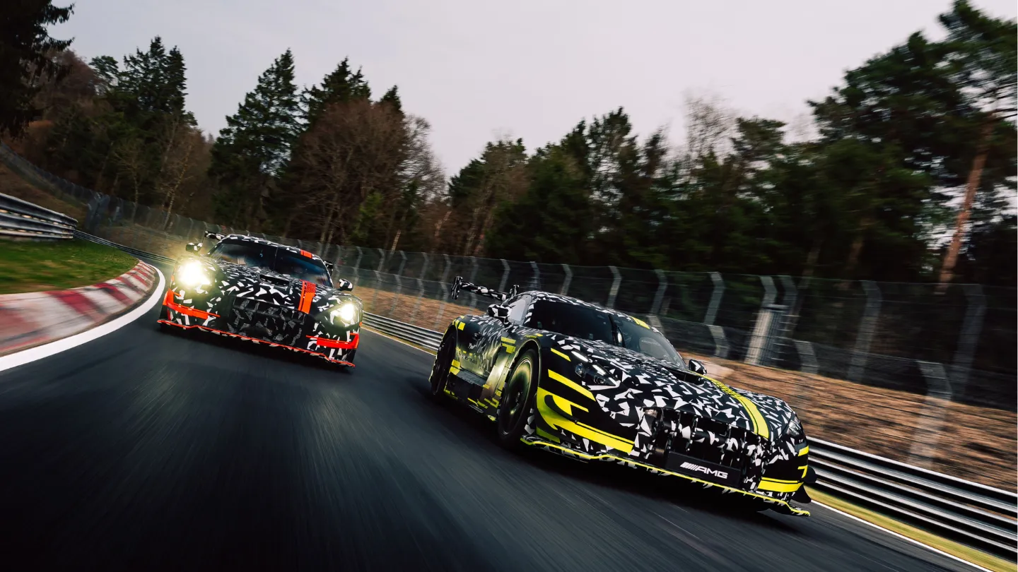 upcoming Mercedes AMG GT3 and GT Black Series on a race track