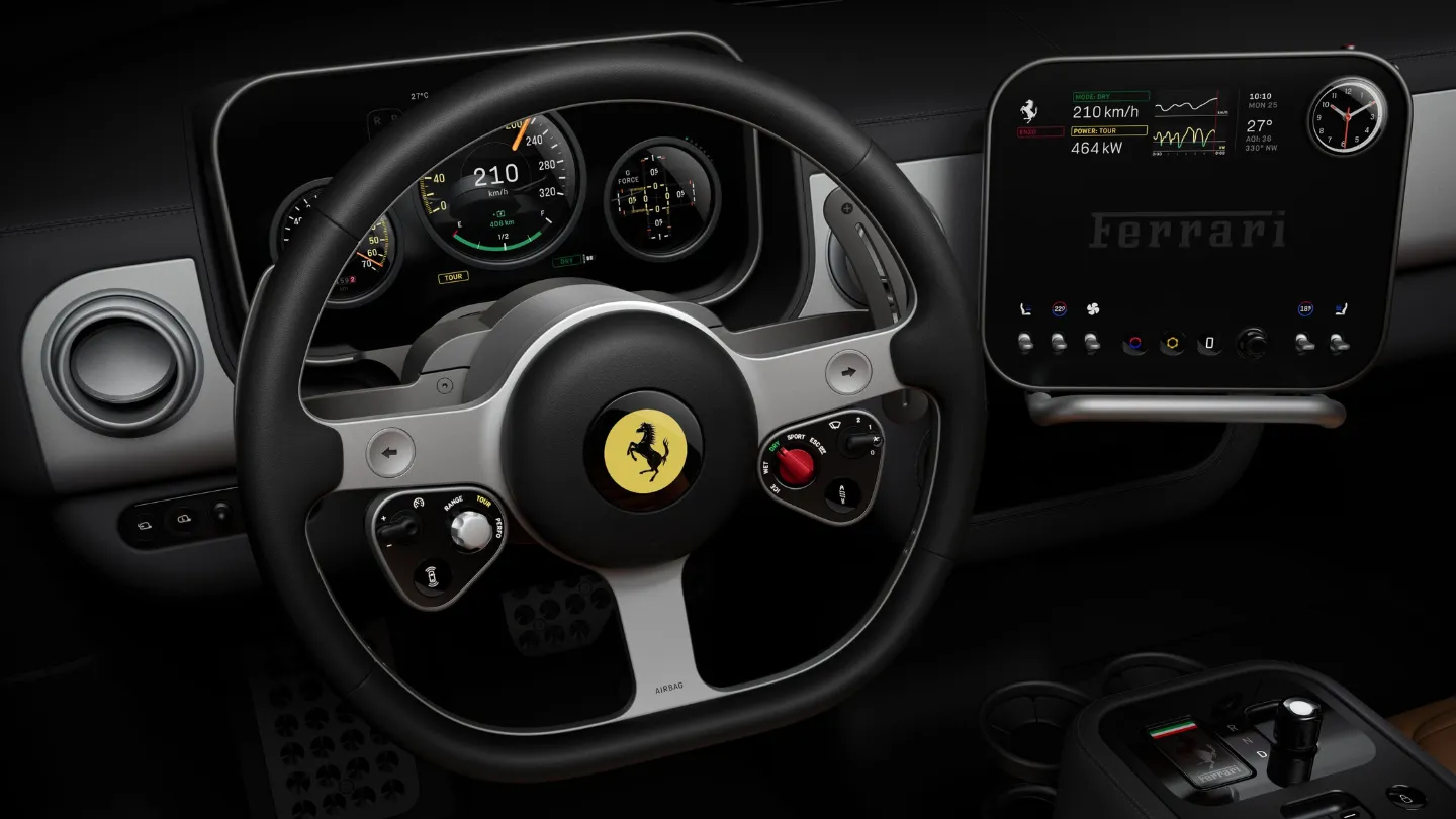 Ferrari Luce EV steering and the cockpit