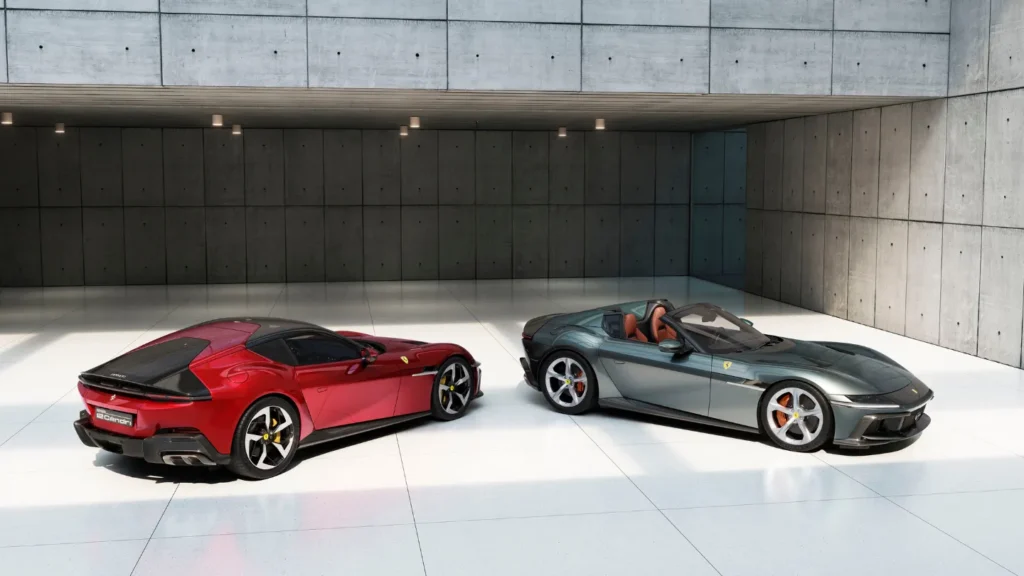 2024 Ferrari 12Cilindri Coupe left and Spider right