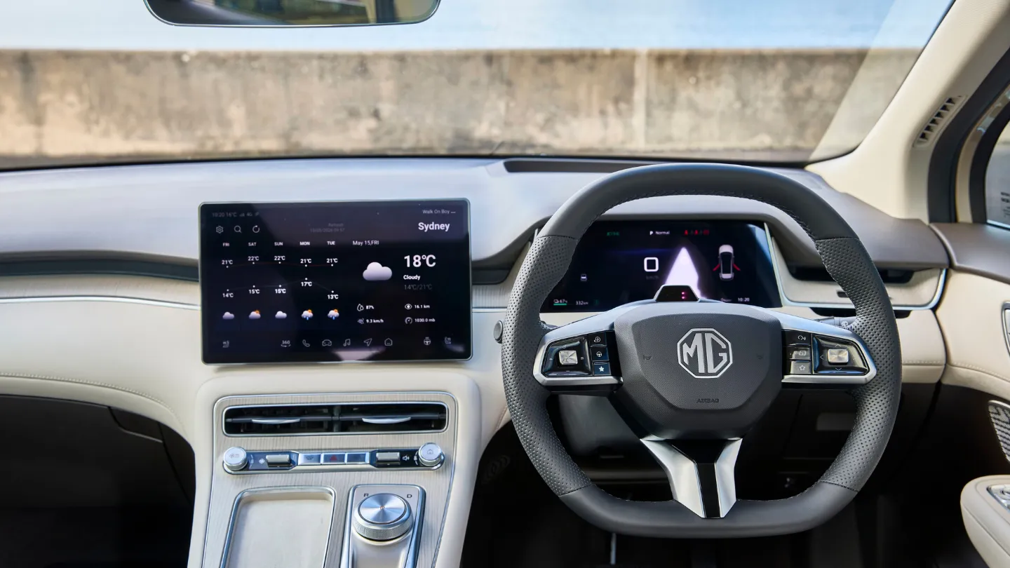 2026 MG S6 EV australia interior cockpit steering wheel screen