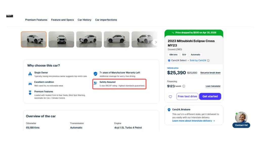A 5 star ancap rating mentioned in a used car listing