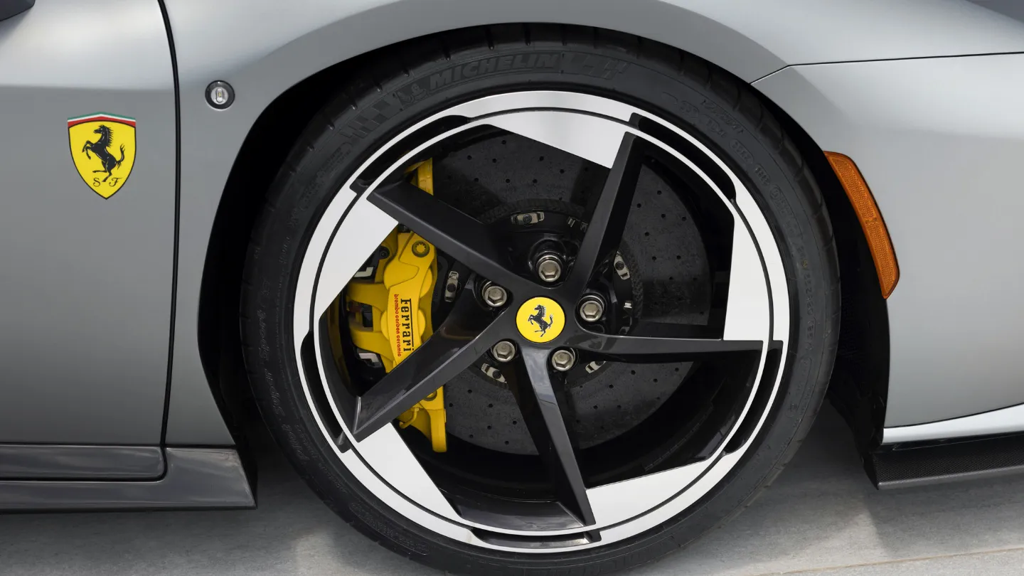 Ferrari HC25 wheel close up yellow brakes