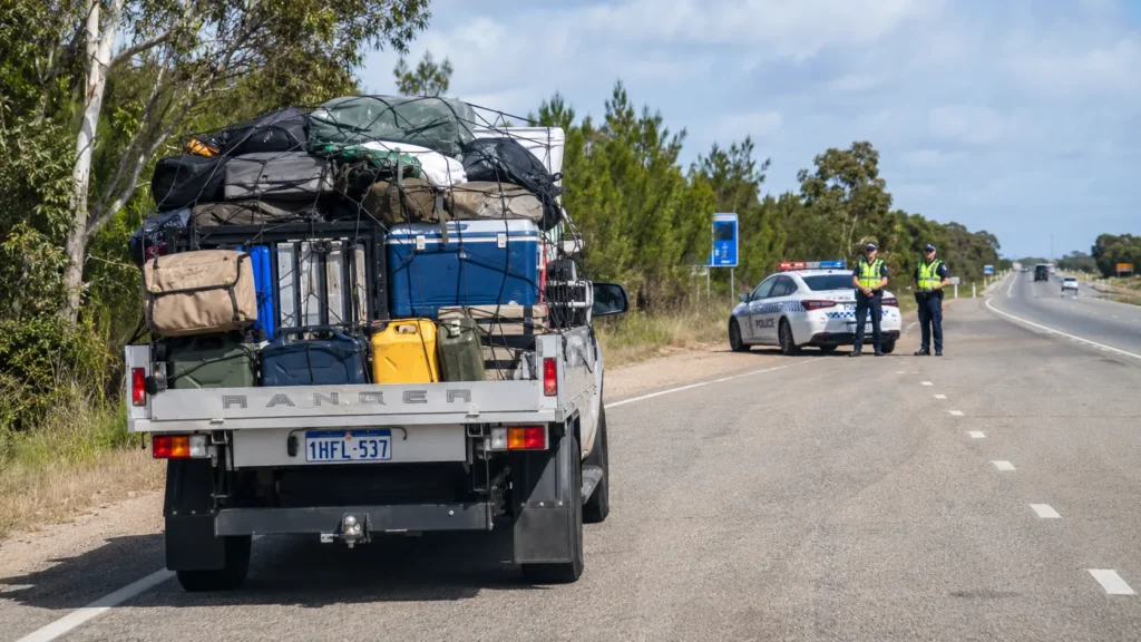 overloaded ford ranger ute being pulled over for GVM violation