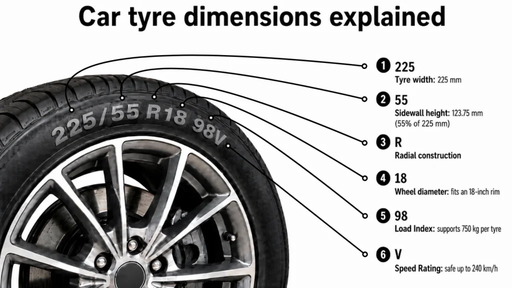 tyre dimensions explained example tyre code labelled diagram infographic
