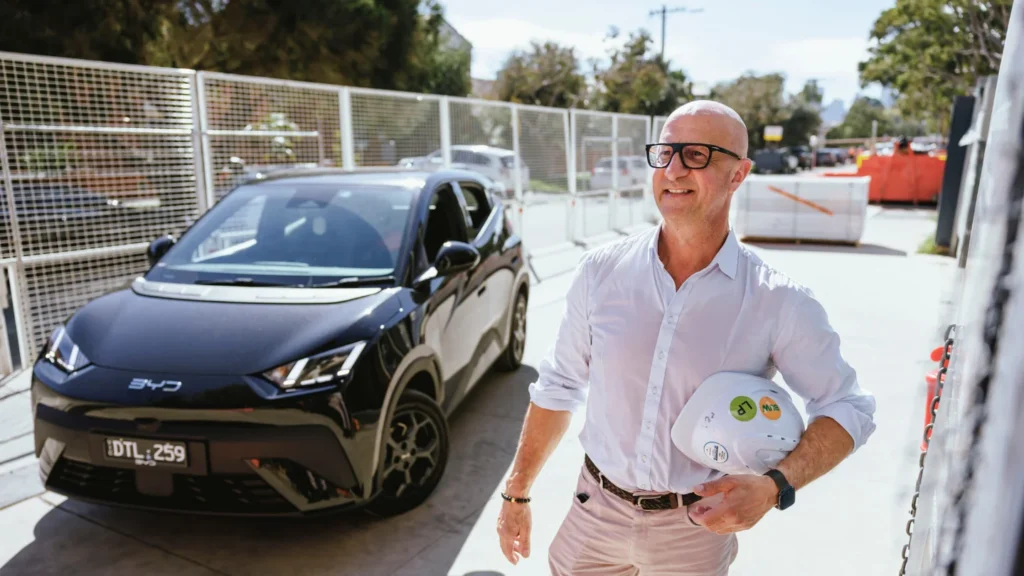 BYD customer Peter Kokinos with his BYD atto 1 parked