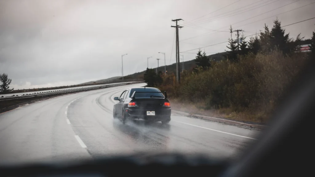 Driving on a wet road