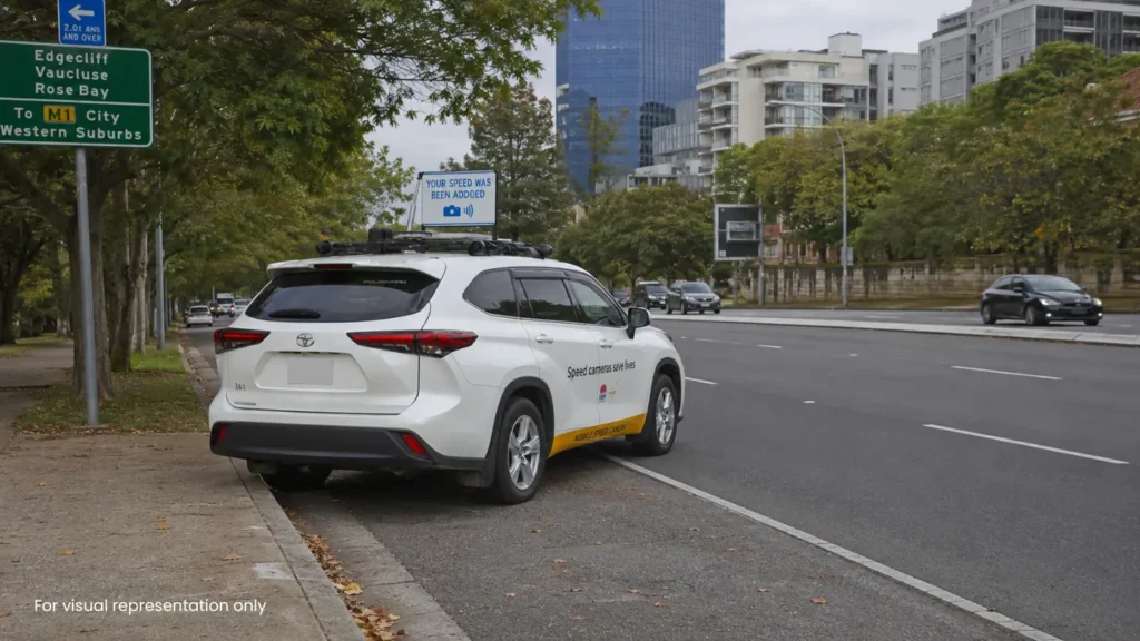 a mobile speed camera suv working on the roadside in NSW