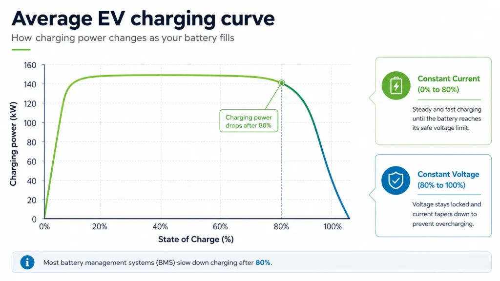 average ev charging curve slow down after 80 per cent
