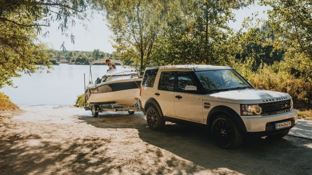 towing a boat from the lake