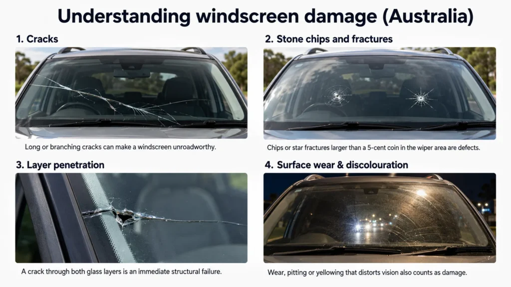 understanding windscreen damage australia four types