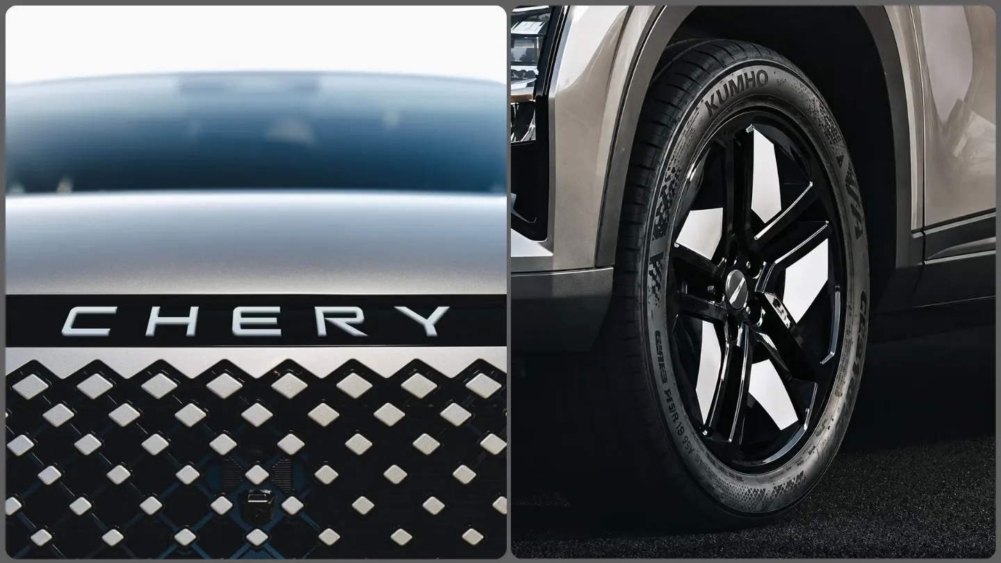2026 Chery C5 Hybrid exterior diamond grille left and alloy wheels right
