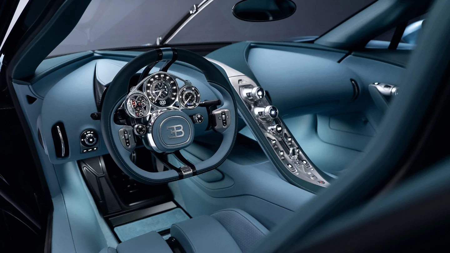 Bugatti Tourbillon V16 supercar interior swiss watch inspired