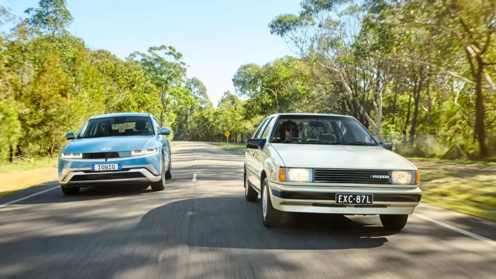 Hyundai Ioniq 5 left and Hyundai Excel right