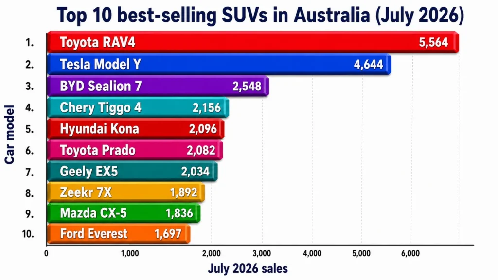 best selling suvs july 2026 australia bar graph
