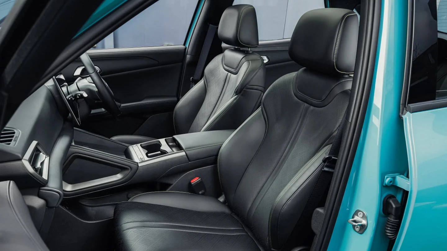 2027 BYD Atto 2 DM-i interior Turquoise Blue front seats