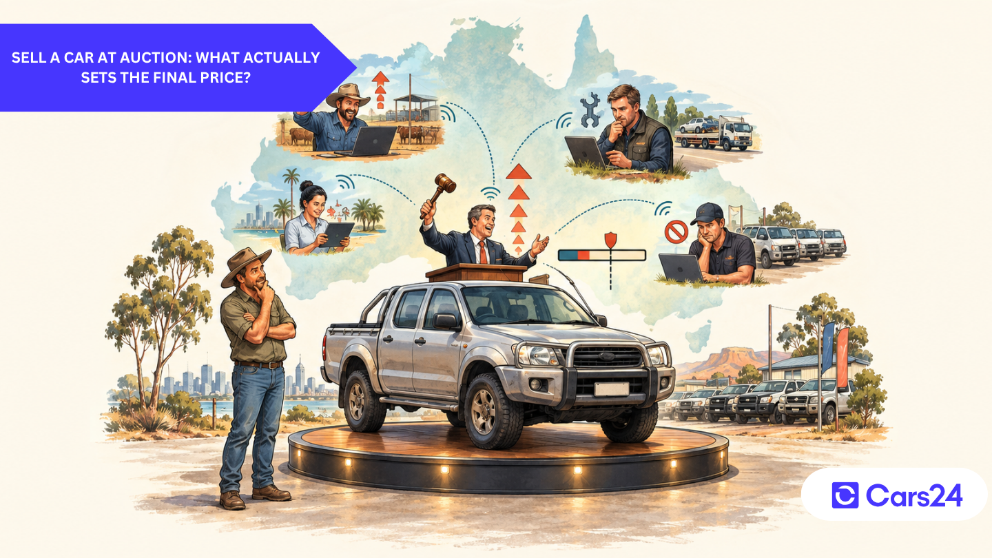 Australian car seller checking nationwide online auction bids for a used car
