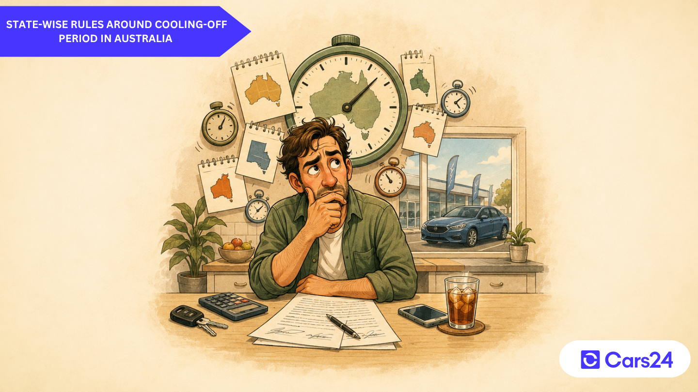 Australian used-car buyer checking cooling-off rights before collecting a car from a dealer