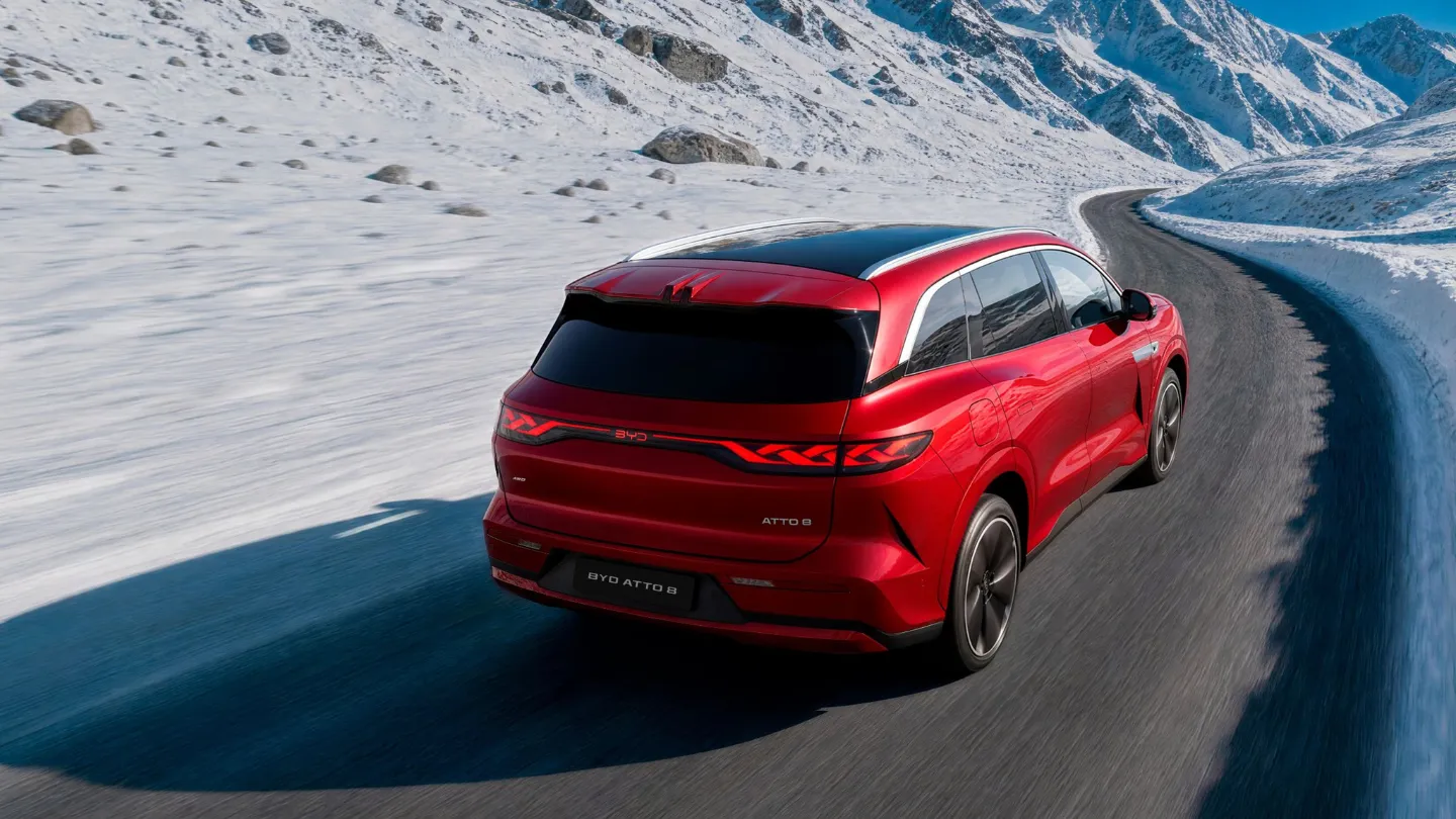 BYD Atto 8 large electric SUV europe exterior rear elevated