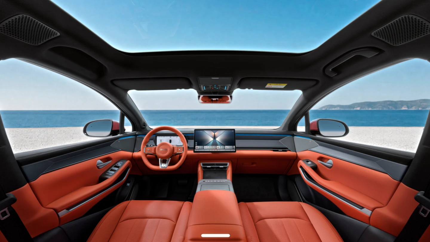 BYD Atto 8 large electric SUV europe interior cockpit wide angle