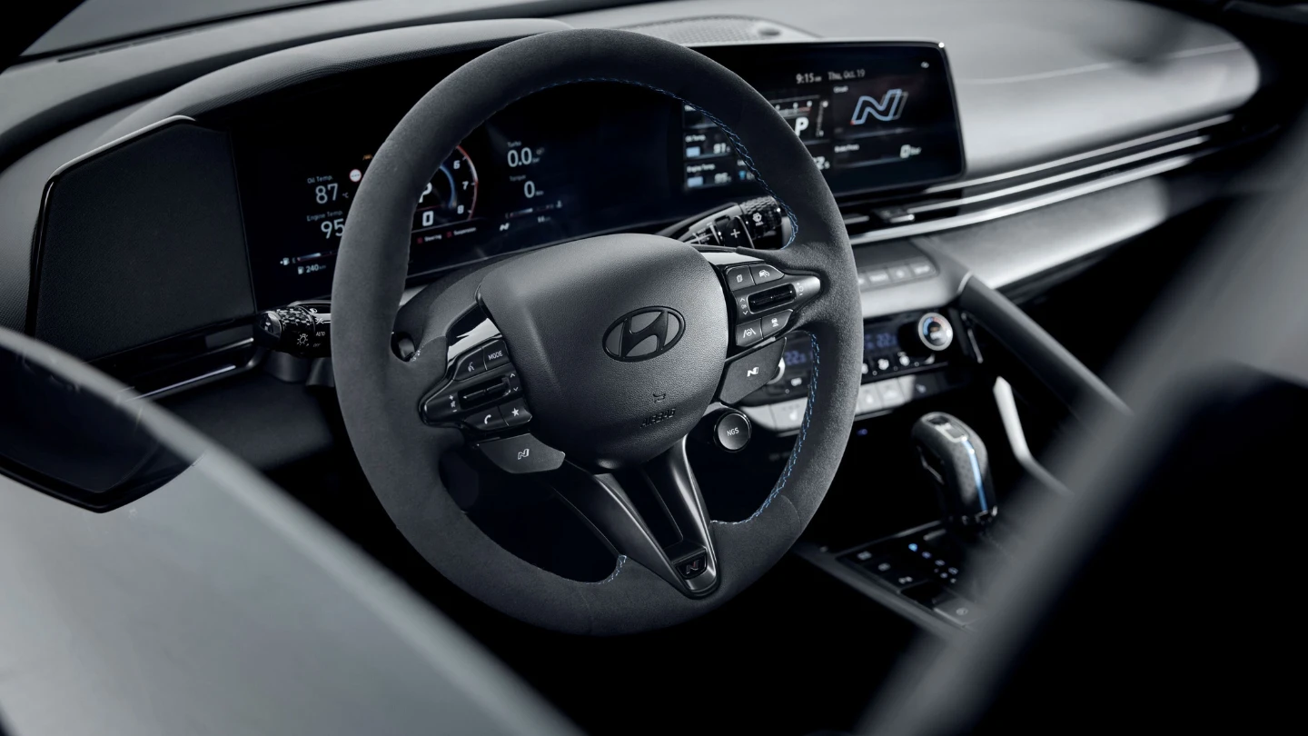 Hyundai i30 Sedan N Monochrome interior steering wheel controls