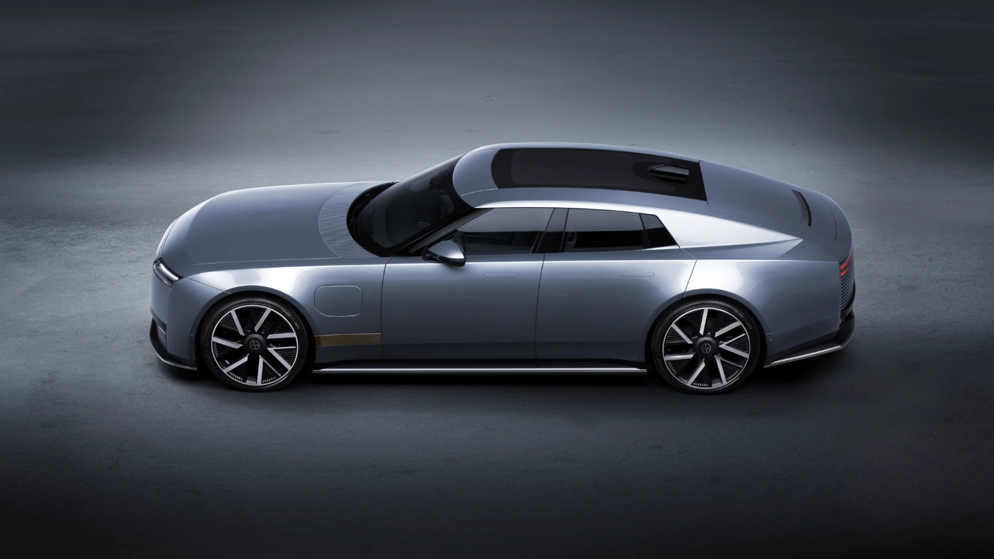 Jaguar Type 01 luxury electric GT exterior side elevated