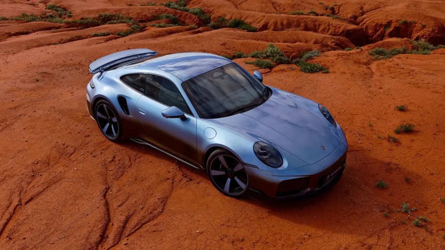 One-off Porsche 911 Turbo S Land Down Under exterior elevated view