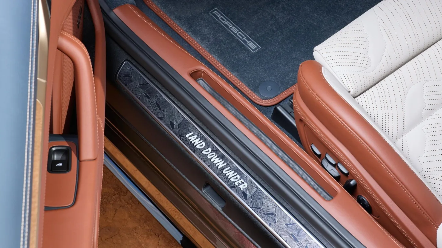 One-off Porsche 911 Turbo S Land Down Under interior badge door sill